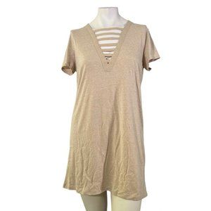 Forever21 Women's Cream Ivory Long Shirt Open Straps V-Neck Tunic Medium